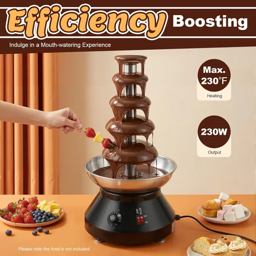 Miniatura 3 de Fuente de fondue de chocolate de 5 niveles, fuente de chocolate, fuente de chocolate, eléctrica comercial, torre de fondue de acero inoxidable, Rojo