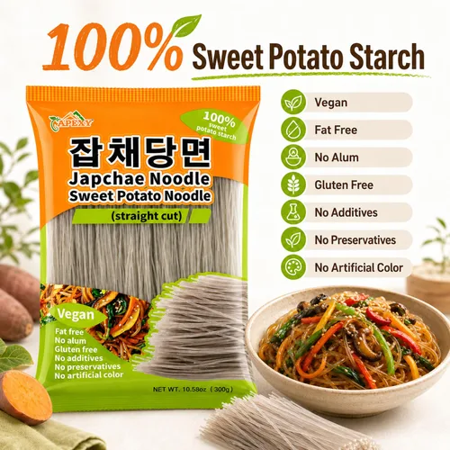 Miniatura 2 de APEXY Fideos de vidrio de batata corte recto, fideos japchae, pasta de fideos coreanos, sin grasa y sin gluten, 100% almidón de batata, sin