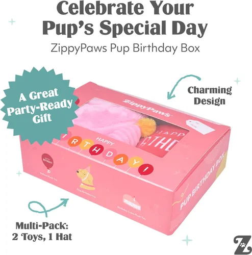 Miniatura 3 de ZippyPaws Caja de cumpleaños – Juguetes chirriantes para mantenerlos ocupados, peluche divertido de comida para perros pequeños, medianos y grandes