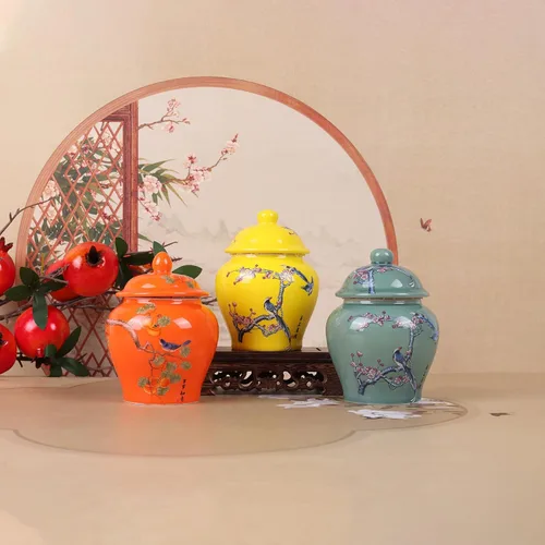 Miniatura 7 de XINGYAN Chinoiserie - Juego de 3 tarros de jengibre, porcelana china azul y blanca, tarro de almacenamiento decorativo para el hogar con tapa