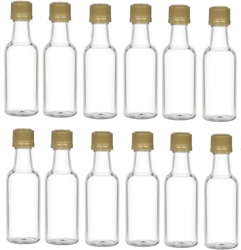 Nakpunar 12 botellas de licor de plástico transparente de 1.7 fl oz con tapa dorada, fabricadas en Estados Unidos Dorado