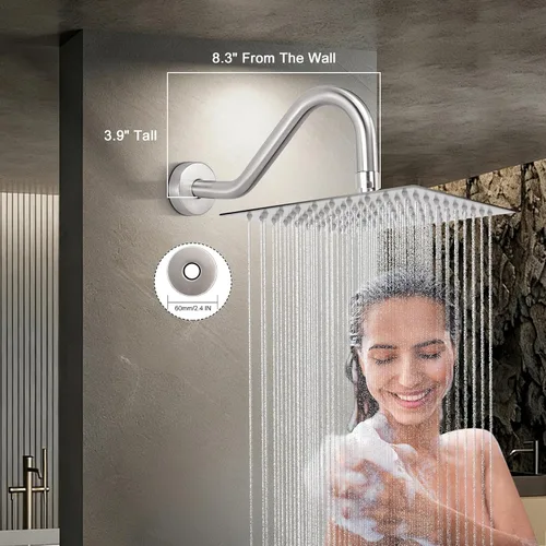 Miniatura 2 de NearMoon Brazo de extensión de ducha en forma de J, extensor de altura de cabezal de ducha de acero inoxidable con brida, diseño de tubo elevador