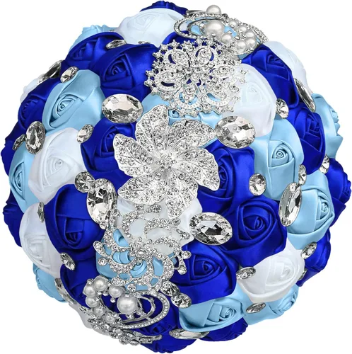 Miniatura 19 de XINNI Broche de oro de lujo de 8 pulgadas, ramo de boda nupcial para novia, dama de honor, ramo de rosas de satén con perlas, color negro y gris