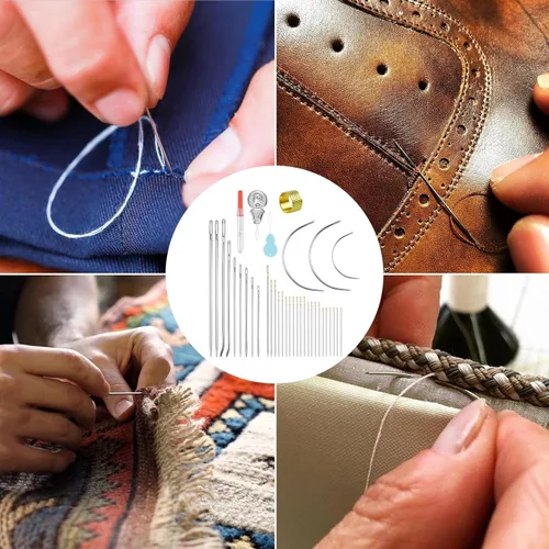 Miniatura 3 de FIVEIZERO Juego de agujas de coser a mano de servicio pesado - Agujas de coser cuero de ojo grande para costura a mano, tapicería, alfombra