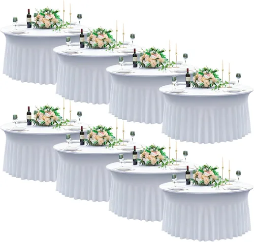 Miniatura 23 de Paquete de 2 manteles redondos negros de elastano de 60 pulgadas, sin arrugas, elásticos de 120 pulgadas, ajustables de 5 pies, manteles redondos