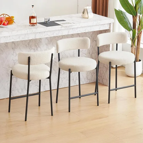 Miniatura 13 de Furniliving - Juego de 2 taburetes de bar giratorios de 26 pulgadas, taburetes modernos de altura de mostrador de cuero sintético con respaldo alto