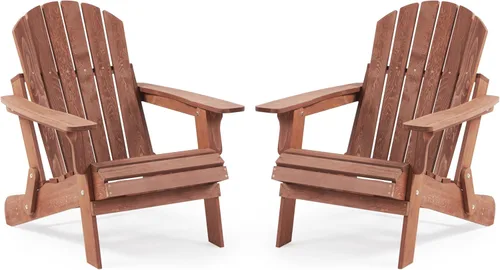 Miniatura 18 de Silla Adirondack plegable de madera de gran tamaño con respaldo y tabla de asiento premontados, silla de descanso para patio al aire libre, jardín