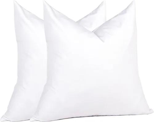 puredown® Juego de 2 cojines decorativos de plumas de 18 x 18 pulgadas (juego de 2, blanco) para sofá, cama, lavable a máquina
