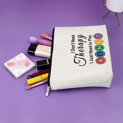Miniatura 5 de Sazuwu Regalos para amantes del bingo, regalo de juego para mujeres, bolsa de maquillaje, No necesito terapia, solo necesito jugar al bingo 1 PC