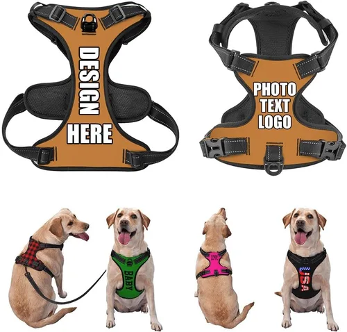 Miniatura 12 de Arnés para perro personalizado con nombre y número de teléfono, chaleco personalizado para perro, arnés reflectante ajustable para mascotas, beige, S