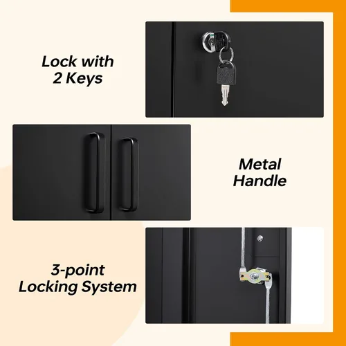 Miniatura 6 de Armario de almacenamiento de metal con 2 puertas, gabinete de almacenamiento de acero con cerradura con 2 puertas y estantes ajustables, gabinete