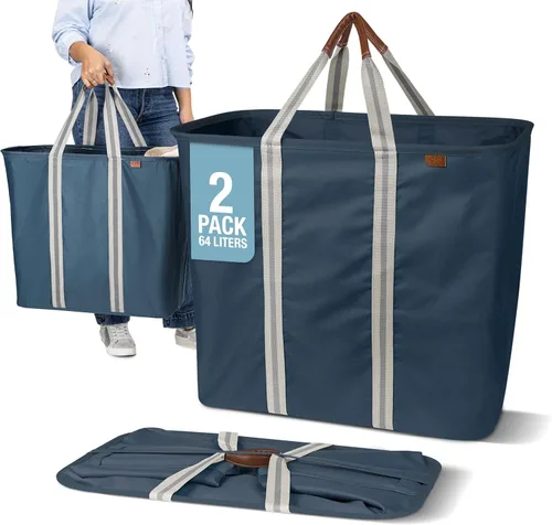 Miniatura 9 de CleverMade Cesta de Lavandería Plegable -LUXE Crema Herringbone 2Pack 64L - Contenedor de Almacenamiento Organizador Plegable Solución para LUXE