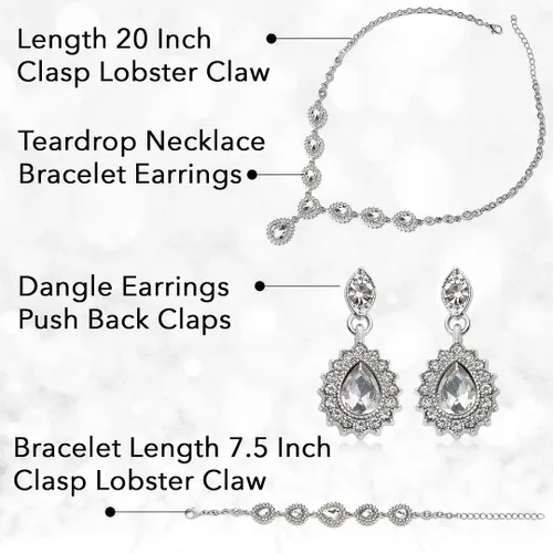 Miniatura 4 de Shop LC Costume Jewelry Set for Women Teardrop Necklace Bracelet Earrings Crystal Bridal Wedding Jewelry Sets for Brides Bridal Necklace 20" &