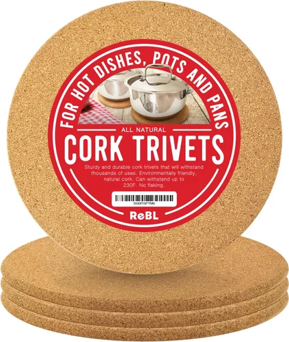 ReBL Salvamanteles grandes de corcho para platos calientes (paquete de 8 círculos de 8 pulgadas), posavasos de corcho grueso, almohadillas calientes