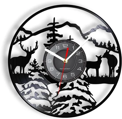 Reloj de pared de ciervo de 12 pulgadas, reloj de pared silencioso de cuarzo sin tictac, funciona con pilas, vintage, decorativo, analógico, negro,