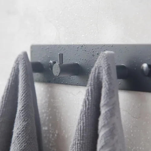 Miniatura 7 de Ganchos adhesivos negros para toallas para baño, montaje en pared, sin taladro, para ducha, resistente, gancho de pared, toallero autoadhesivo