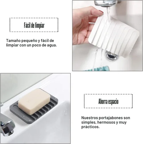 Miniatura 2 de Jaboneras autodrenantes, 3 piezas de silicona para jabón, escurridor de cascada para baño, prolonga la vida del jabón, mantiene las barras de jabón