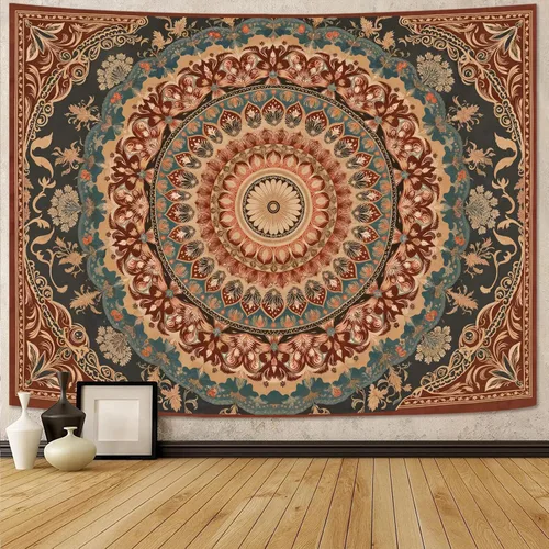 Miniatura 13 de Accnicc Tapiz bohemio con mandala floral para dormitorio, tapiz de pared con flores bohemias, pequeño, acuarela, azul, blanco, hippie, indio