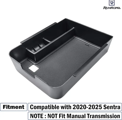 Miniatura 2 de RUNROAD Bandeja de consola central compatible con Nissan Sentra 2020 2021 2022 2023 2024 2025 accesorios, bandeja para reposabrazos, caja de Negro