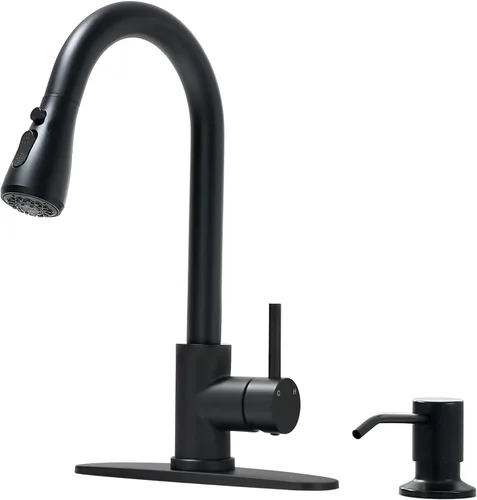 Miniatura 17 de VFAUOSIT - Grifo de cocina con rociador extraíble, grifo de fregadero de cocina sin plomo, níquel cepillado, acero inoxidable, arco alto, extracción