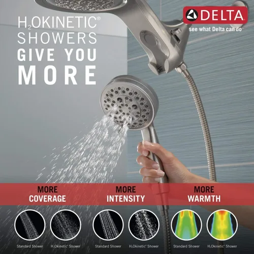 Miniatura 4 de Delta Faucet HydroRain 5-Spray H2Okinetic Cabezal de ducha dual con rociador de mano, cabezal de ducha cromado con manguera, cabezales de ducha