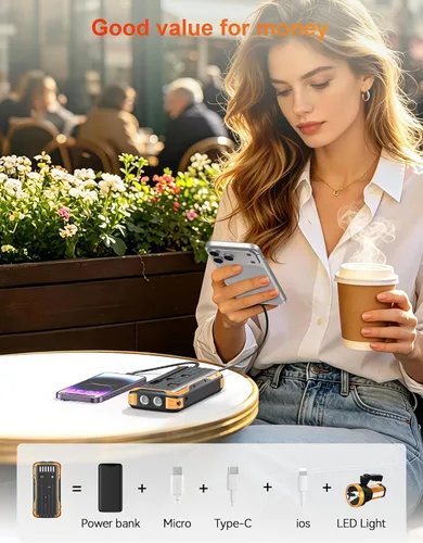 Miniatura 7 de Cargador Solar Banco de Energía, Batería Externa de Carga Rápida PD 20W, 40000mAh Cargador Portátil para Teléfono con 4 Cables Integrados y Luces