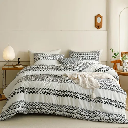 Miniatura 9 de Juego de edredón Wellboo, juego de ropa de cama Queen, color sólido, azul marino y blanco degradado, edredón de algodón, moderno, liso, suave