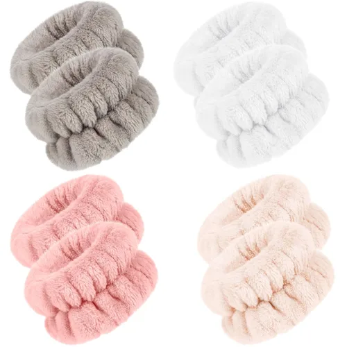 Miniatura 10 de Chuangdi 4 pares de muñequeras para el lavado de la cara, muñequeras spa de microfibra, muñequeras absorbentes para mujeres, muñequeras para evitar