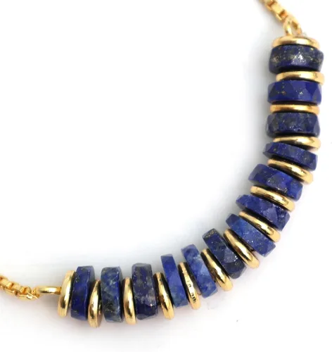 Miniatura 55 de Natural Heishi Beads With Spacers Slider Bracelet Gemstone Healing Jewelry With 14k Yellow Gold Plated 8- Inch Adjustable Length