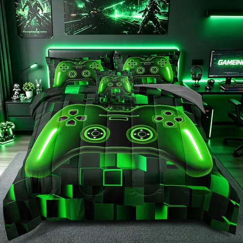 Miniatura 13 de Juego de ropa de cama de 5 piezas con estampado de videojuegos tamaño individual para niños, niñas, adolescentes, ropa de cama de 5 piezas en una