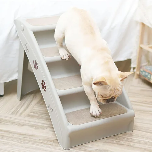 Miniatura 6 de Escalera antideslizante, escaleras para perros para cama alta, escalera plegable, con alfombrilla de felpa, fácil de ir a la cama y sofá