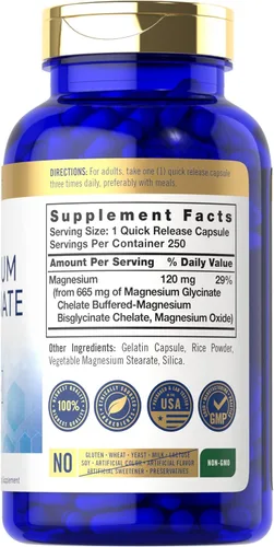 Miniatura 2 de Carlyle Bisglicinato de magnesio tamponado 665 mg 250 cápsulas Mineral esencial quelado Suplemento sin OMG y sin gluten