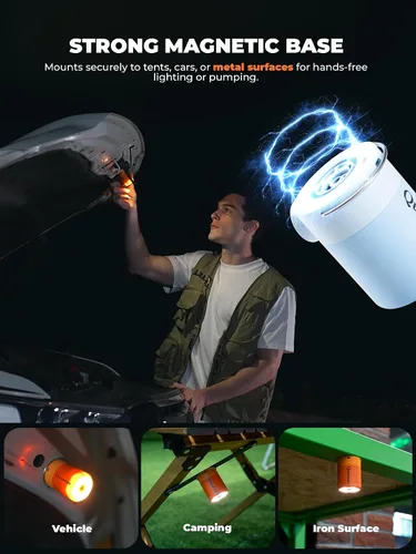 Miniatura 5 de Qunature - Mini bomba eléctrica portátil para inflables con batería de 1500 mAh, luz de campamento, recargable, USB, desinflado para colchón de cama