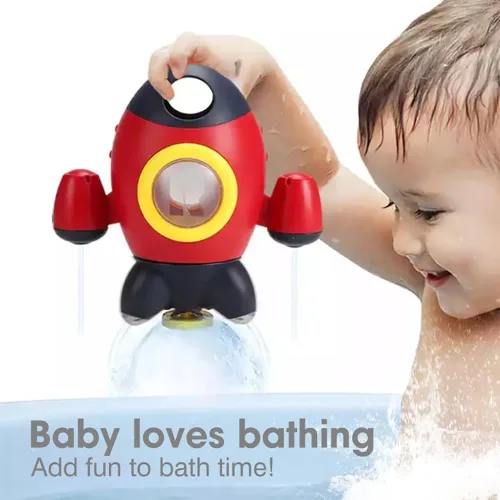 Miniatura 2 de Juguetes de baño para bebés, juguetes de bañera con forma de cohete espacial para niños pequeños, juguetes de agua con fuente giratoria, juguetes