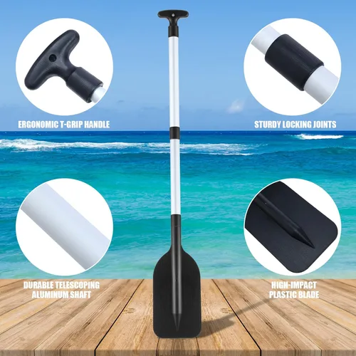 Miniatura 4 de Tradder 2 remos telescópicos plegables para kayak, remo de 21.3 a 41.7 pulgadas, remo de plástico de aluminio, remo de longitud ajustable para Negro