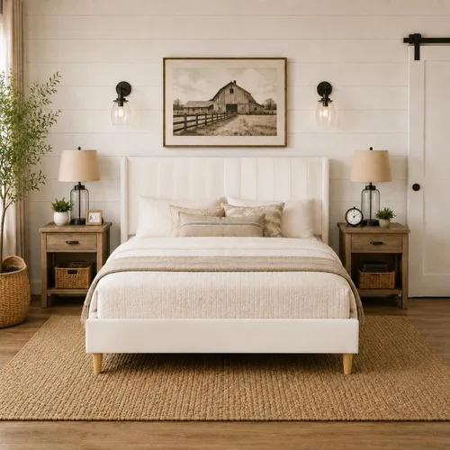 Miniatura 11 de Upholstered Bed Frame with Wingback Headboard and Wood Slats (Beige-Linen, Twin)