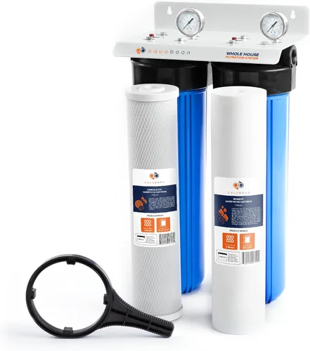 Aquaboon Sistema de filtro de agua de 2 etapas para toda la casa con filtros de agua de 20 x 4.5 pulgadas que reducen sedimentos y olores con