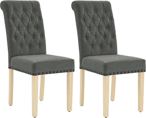 Miniatura 17 de adochr Juego de 2 sillas de comedor de tela de lino, silla de comedor tapizada con patas de madera, sillas Parsons sin brazos para Beige