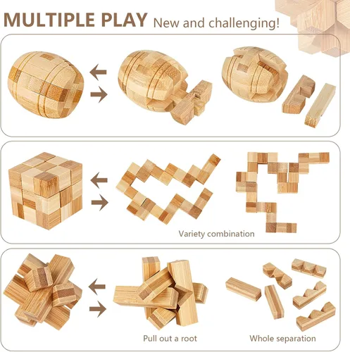 Miniatura 3 de VolksRose 12 piezas de rompecabezas de madera para ejercitar el cerebro, juegos de rompecabezas de desafío de coeficiente intelectual, juguete
