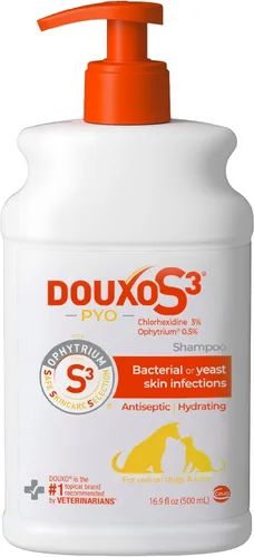 Douxo S3 PYO Champú de clorhexidina para perros, champú medicado antibacteriano y antiséptico, tratamiento de infección por levaduras para perros y