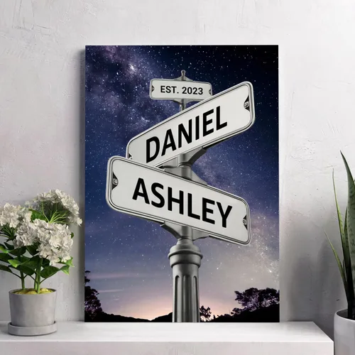 Miniatura 11 de Cartel de calle vintage de lienzo personalizado para parejas, cartel de cruce de caminos con nombre personalizado, el mejor regalo para parejas
