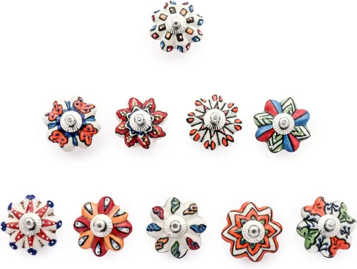 DORPMARKET - Juego de 10 pomos de cerámica para puerta de armario de color vintage y accesorios cromados | Perillas de puerta de armario de armario,