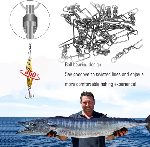 Miniatura 5 de AMYSPORTS Conector de Pesca para Agua Salada Giratorio con Broche de Alta Resistencia Giratorios para Agua Dulce con Rodamiento de Bolas Giratorios