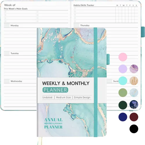 Miniatura 11 de Planificador semanal sin fecha para 2026, Planificador de calendario semanal y mensual simplificado Forvencer, Cuaderno diario organizador lindo
