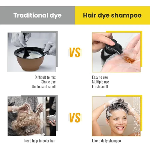 Miniatura 5 de KINGMING Champú de tinte para cabello negro 3 en 1 para cabello gris, champú de color de cabello para mujeres y hombres, cobertura de cabello gris