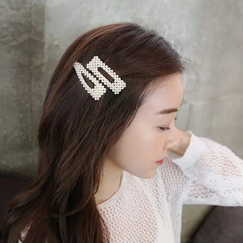 Miniatura 4 de Fodattm 2 pinzas para el pelo de perlas de imitación dulce, horquilla simple de aleación de moda BB accesorios para el cabello para mujeres
