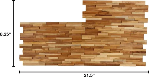 Miniatura 10 de Bare Decor EZ-Wall - Azulejo de mosaico 3D en madera maciza de teca, juego de 10 azulejos de acabado natural