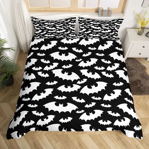 Miniatura 35 de Erosebridal Juego de ropa de cama de murciélago de Halloween, tamaño individual, con purpurina y estrellas, galaxia, funda de edredón para niños