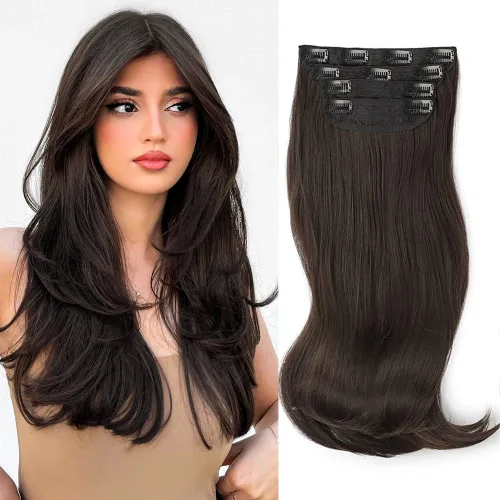 Miniatura 15 de FREEMEIGE 4 piezas de extensiones de cabello con clip, extensiones de cabello largas y gruesas con capas rectas de 20 pulgadas, extensiones