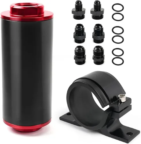 Miniatura 9 de BARTOO Filtro de combustible en línea de 100 micras con adaptador 6AN 8AN 10AN y soporte de montaje de 50 mm para filtrar gasolina, diésel, E85 negro